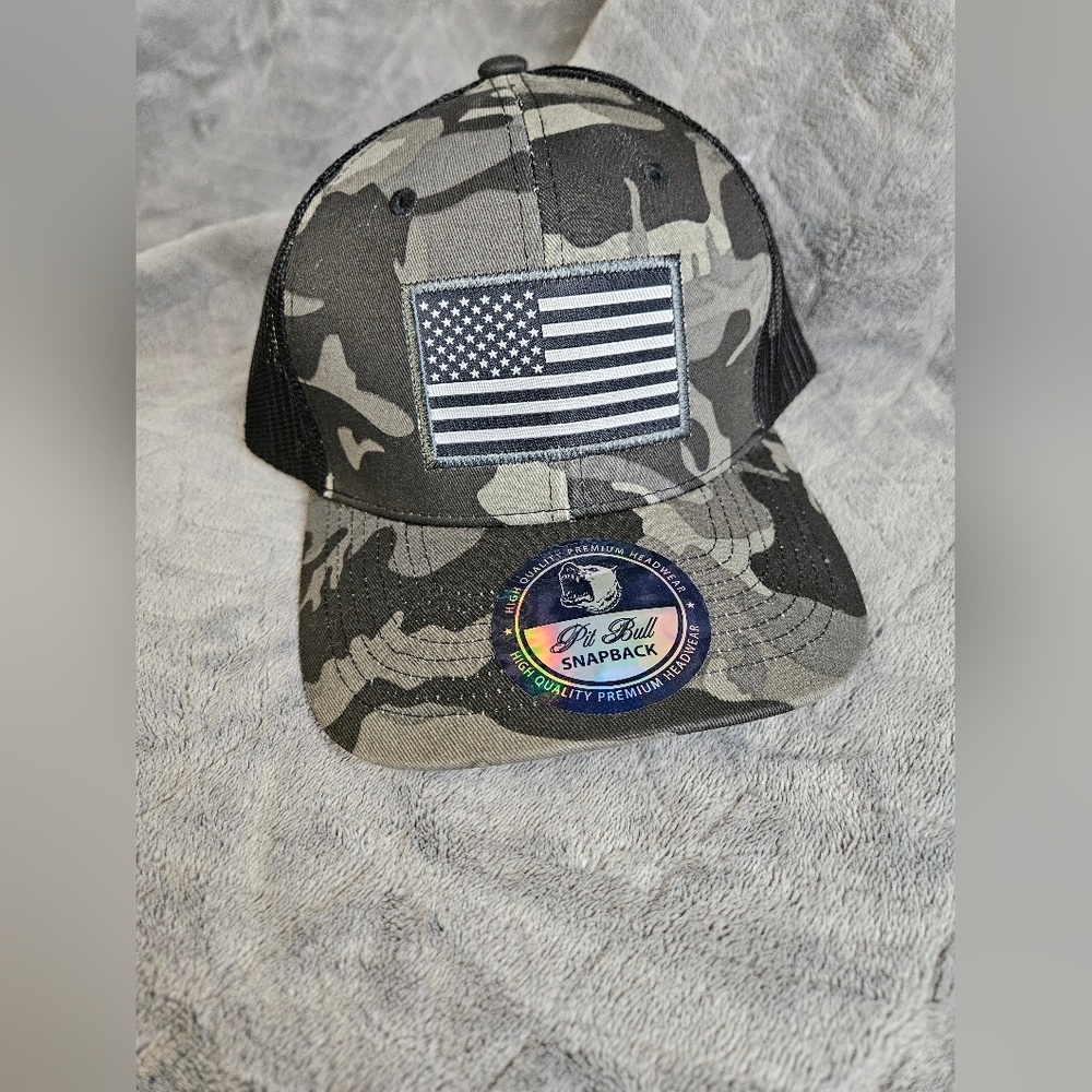 Camouflage Snapback Hat with American Flag